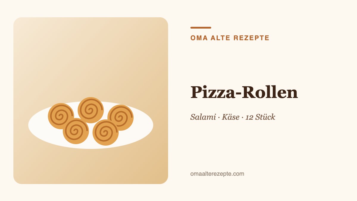 Illustration von Pizzaschnecken mit Salami und geschmolzenem Käse auf einem Blech