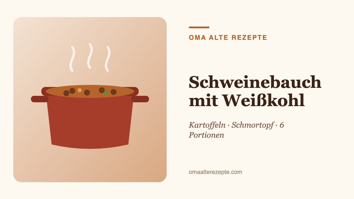 Illustration eines Schmortopfs mit Schweinebauch, Weißkohl und Kartoffeln